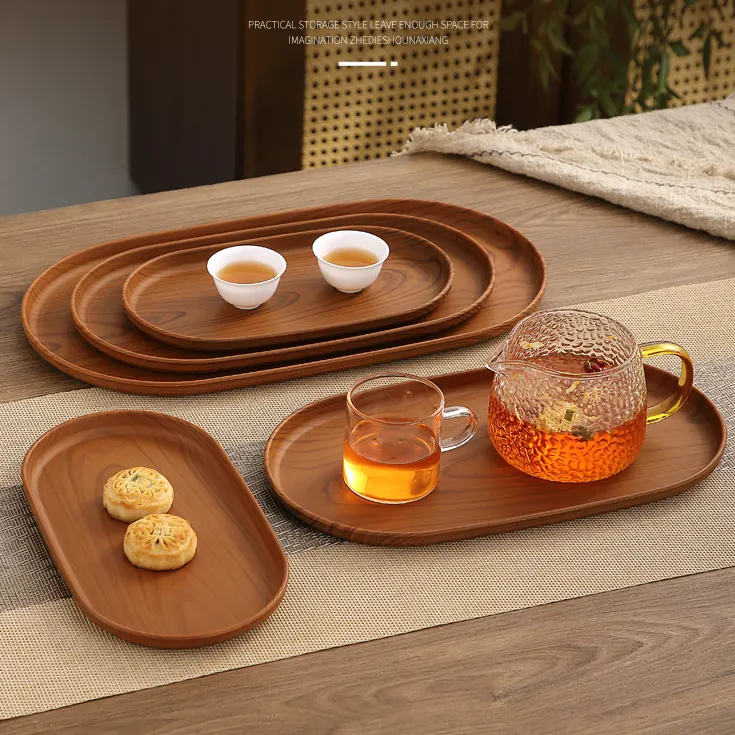 Bộ khay vân gỗ Regoo 3 chiếc, nhựa PP, 3 kích thước dùng đựng trà, cốc nước và bánh
