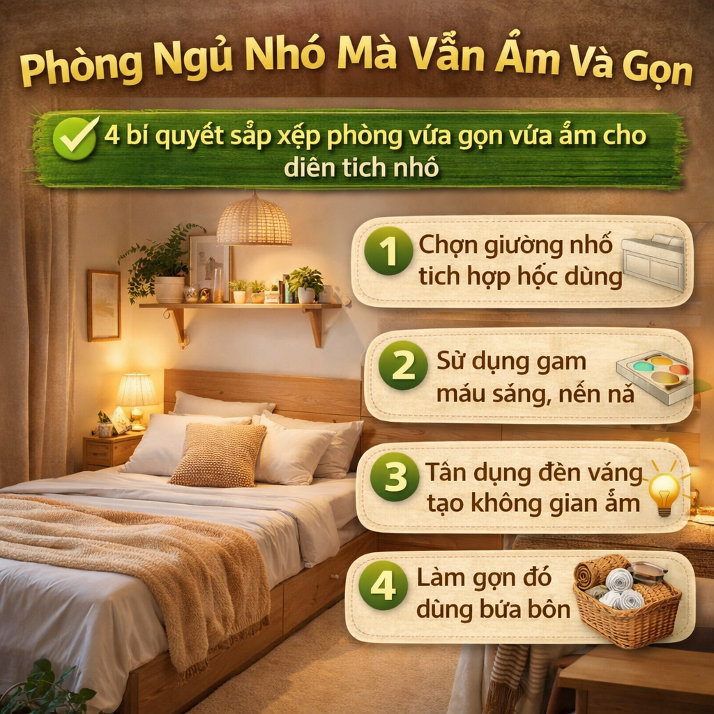 Phòng ngủ nhỏ mà vẫn ấm và gọn