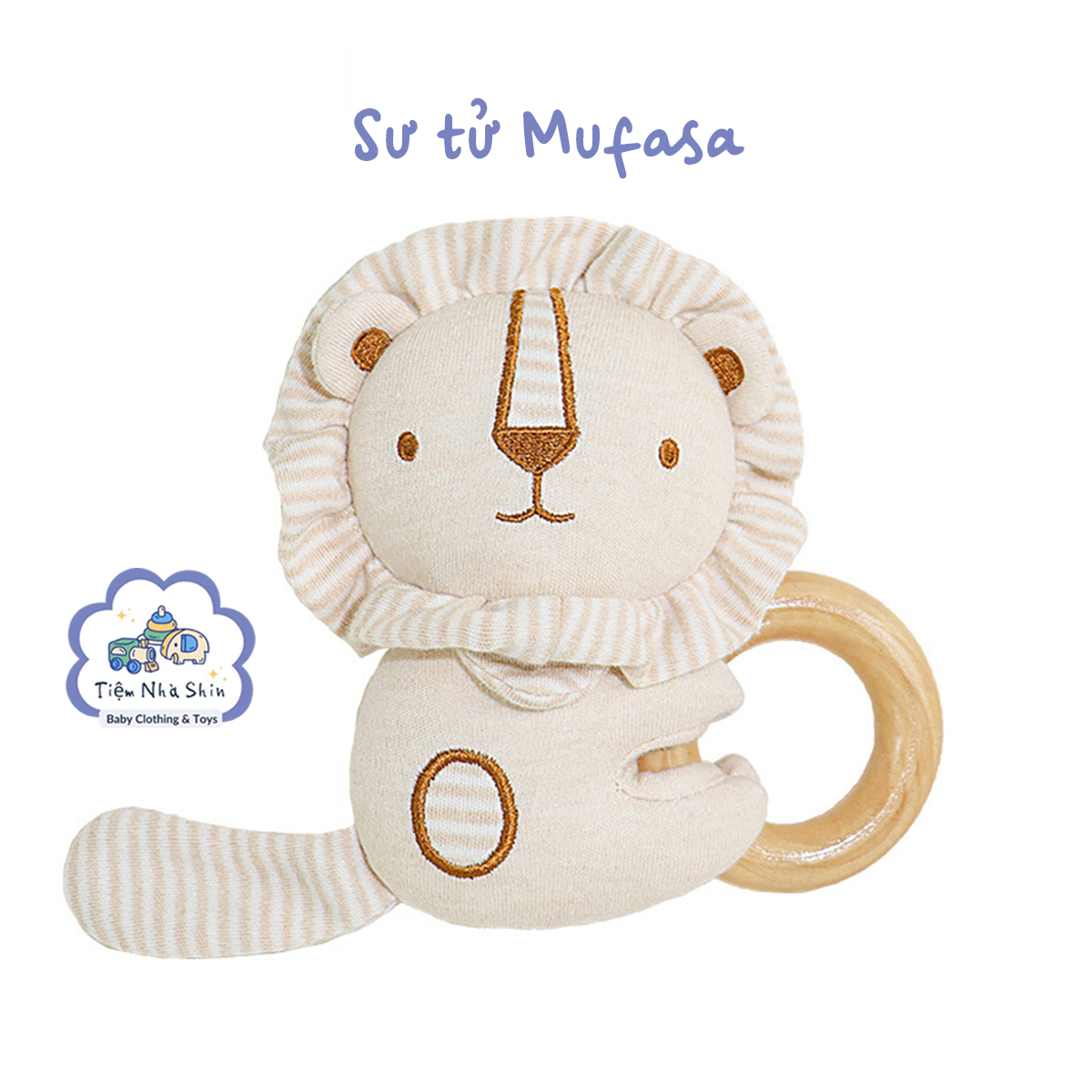 Lục lạc cầm tay Regoo cotton hữu cơ RG2049, vòng gỗ gặm nướu, xúc xắc chuông cho bé 0-3 tuổi