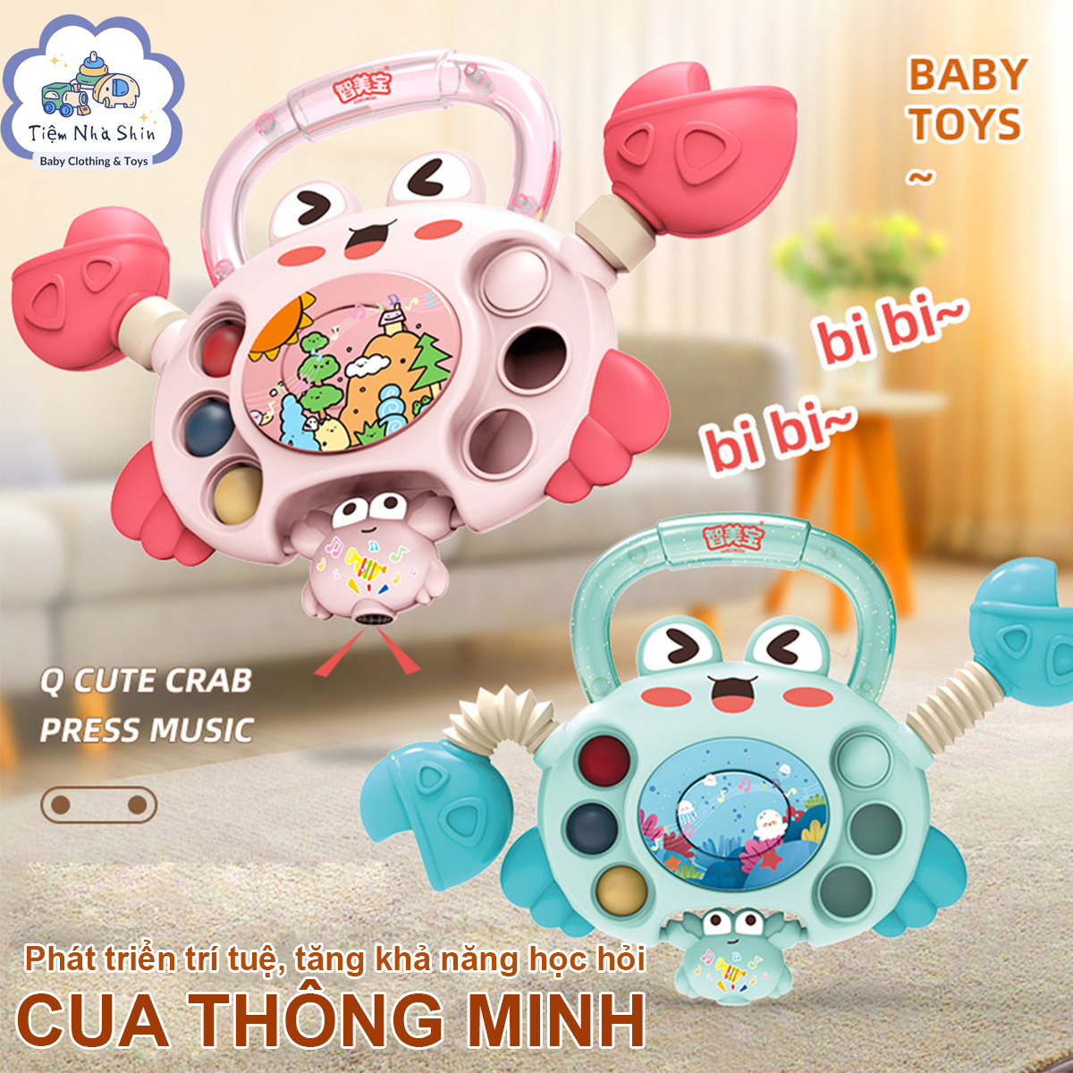 Xúc xắc hình cua Regoo RG2047, đồ chơi lắc cầm tay cho bé sơ sinh đến 2 tuổi, dùng để cầm nắm, lắc chơi và hỗ trợ phát triển giác quan sớm.