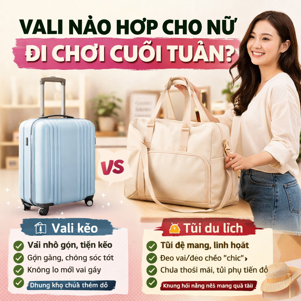 Vali nào hợp cho nữ đi chơi cuối tuần: chọn gọn, dễ kéo và không mang dư đồ