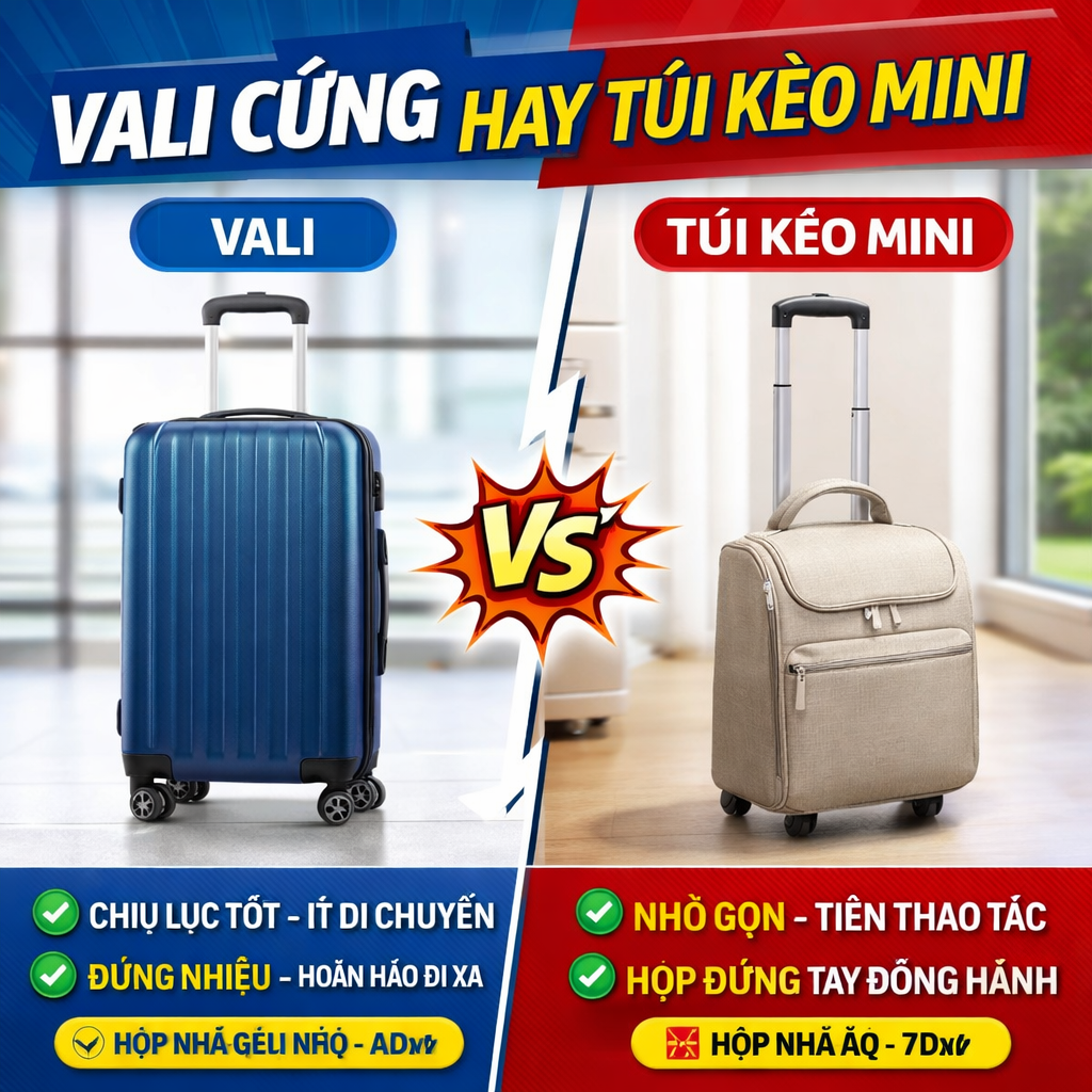 Vali vỏ cứng hay túi kéo mini hợp hơn? Chọn đúng kiểu cho đi chơi cuối tuần, đi công tác và mang theo trẻ nhỏ