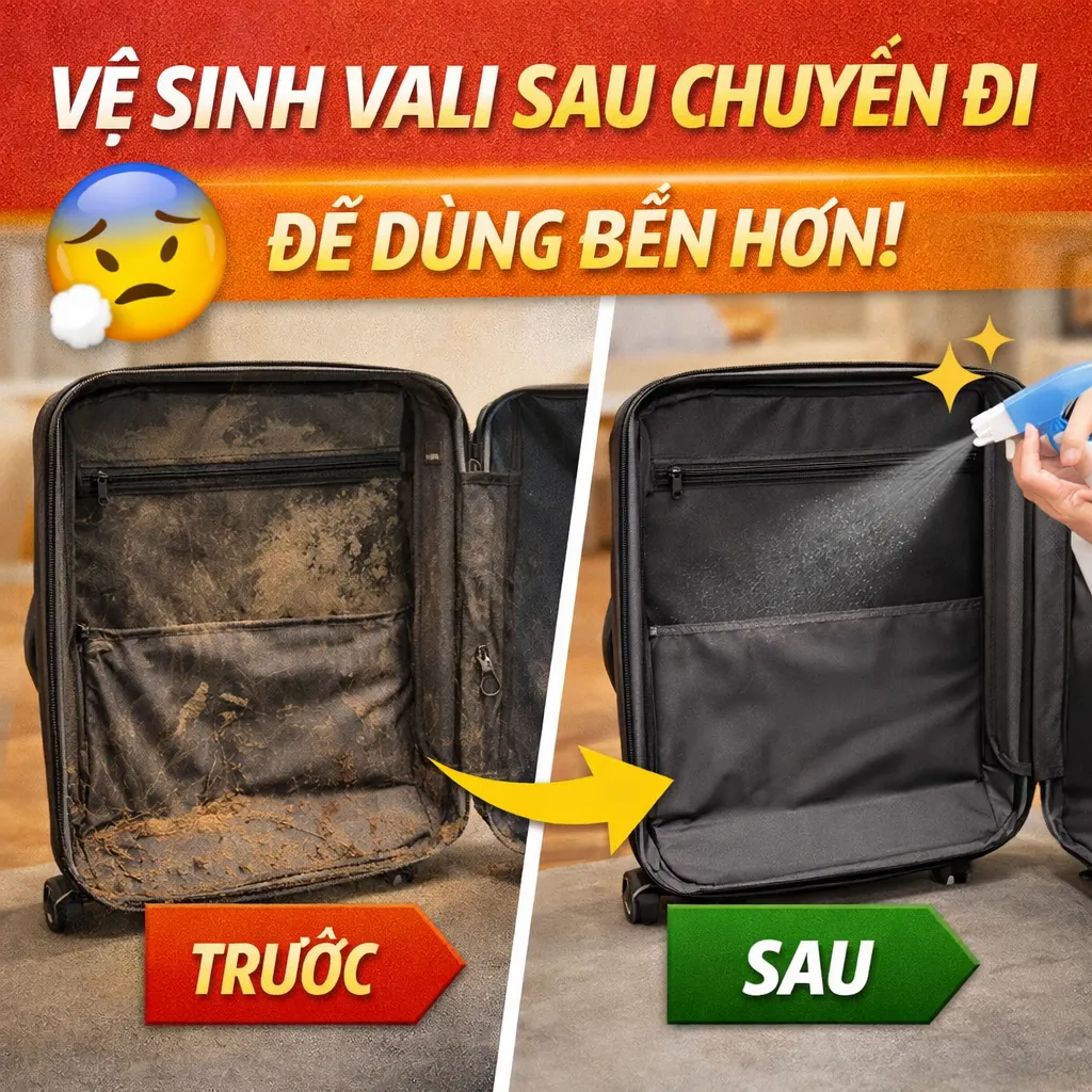 Vệ sinh vali sau chuyến đi để dùng bền hơn: 8 bước lau sạch, khử mùi và cất đúng