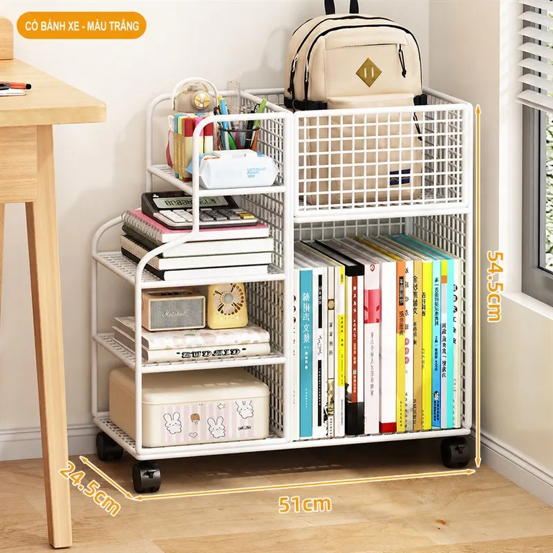Kệ sách di động Regoo RG11861, 3 tầng, thép cacbon bọc nhựa, bánh xe xoay 360°