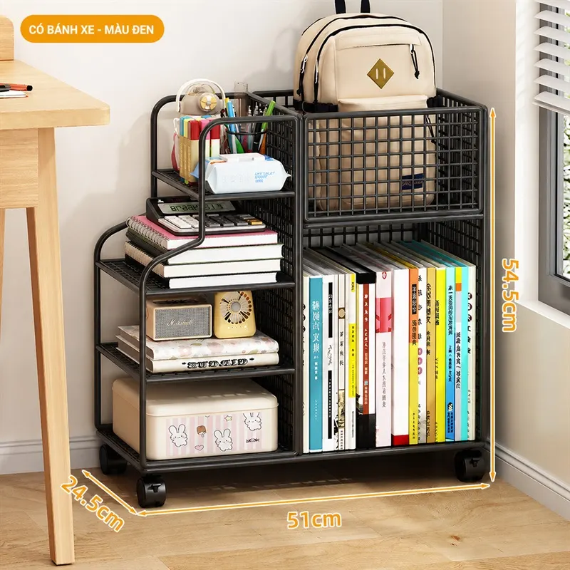 Kệ sách di động Regoo RG11861, 3 tầng, thép cacbon bọc nhựa, bánh xe xoay 360°