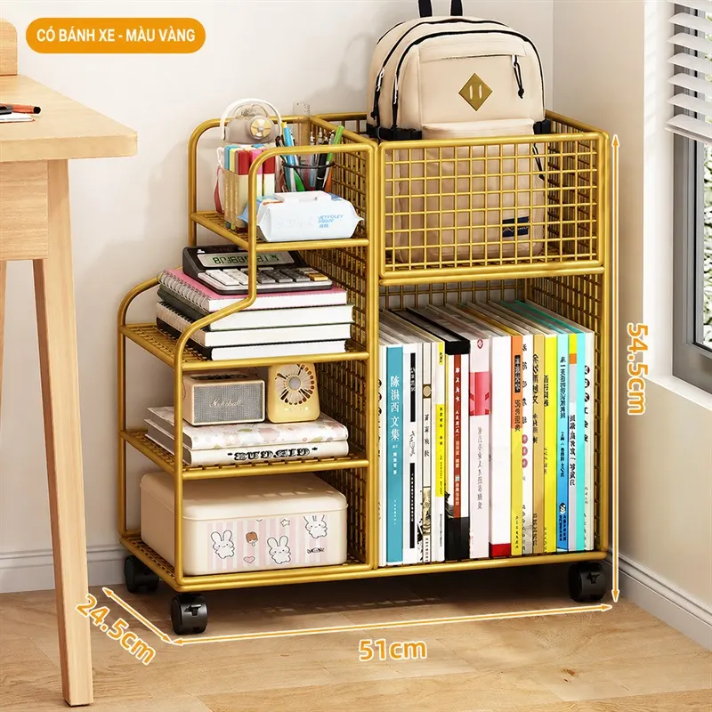 Kệ sách di động Regoo RG11861, 3 tầng, thép cacbon bọc nhựa, bánh xe xoay 360°