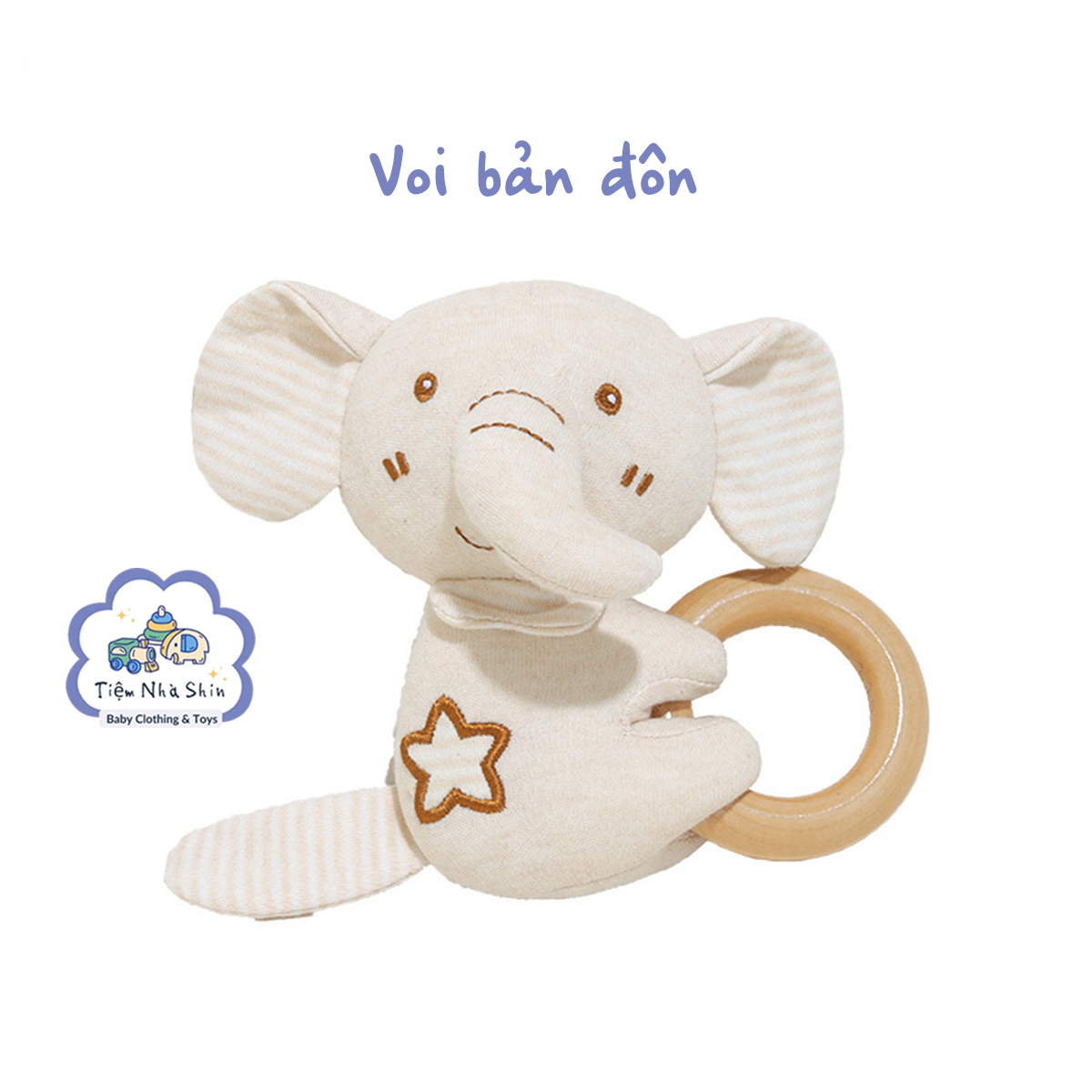 Lục lạc cầm tay Regoo cotton hữu cơ RG2049, vòng gỗ gặm nướu, xúc xắc chuông cho bé 0-3 tuổi