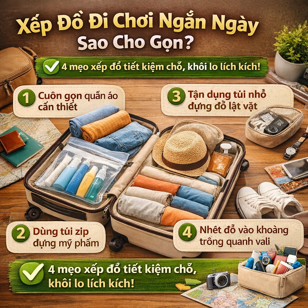 Xếp đồ đi chơi ngắn ngày sao cho gọn